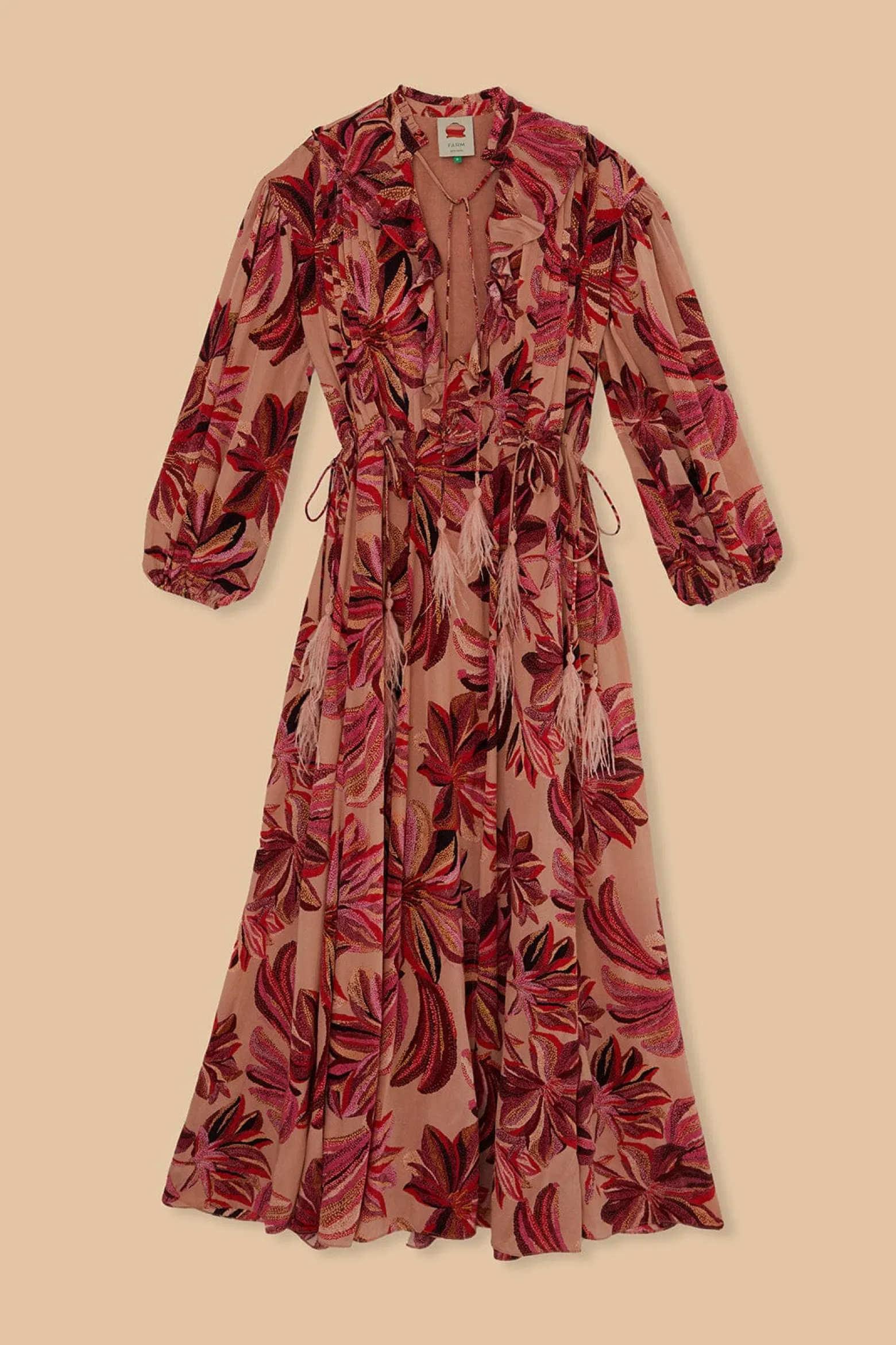 FLORAL TAPESTRY V NECK MAXI DRESS