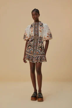  FLOWER FAN TAPESTRY OFF-WHITE MINI DRESS