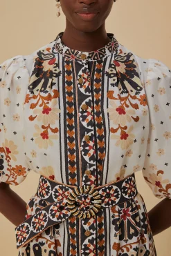 FLOWER FAN TAPESTRY OFF-WHITE MINI DRESS