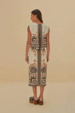  FLOWER FAN TAPESTRY OFF-WHITE WRAP MIDI SKIRT
