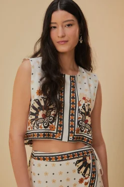 FLOWER FAN TAPESTRY OFF-WHITE CROPPED