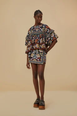 FLOWERY BLACK MINI SKIRT