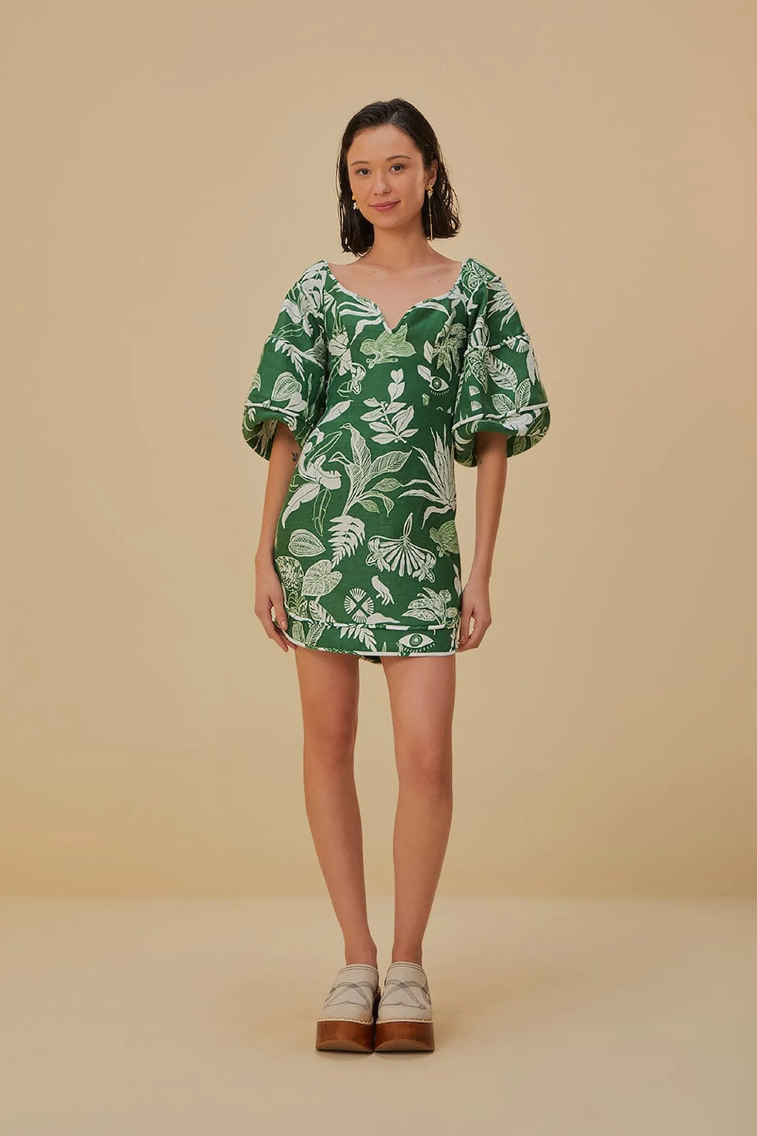 FOREST SOUL GREEN SHORT SLEEVE MINI DRESS