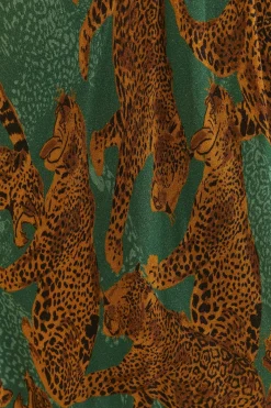 GREEN ARTSY LEOPARDS LONG SLEEVE MAXI DRESS