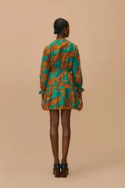  GREEN ARTSY LEOPARDS LONG SLEEVE MINI DRESS