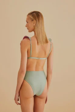 GREEN RUFFLE BIKINI TOP