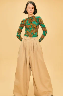  KHAKI LOW WAISTED PLEATED PANTS