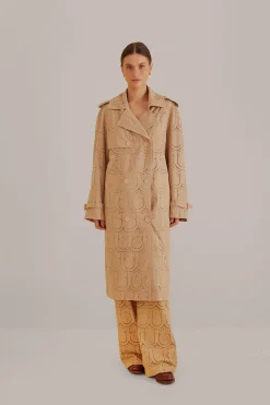 KHAKI PINEAPPLE COTTON EYELET TRENCH COAT