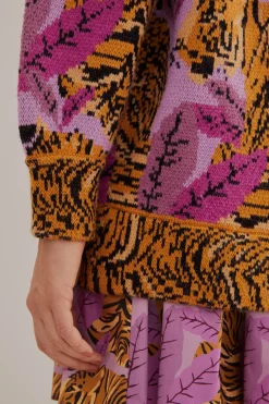 LAVENDER TIGER LEAVES KNIT CARDIGAN