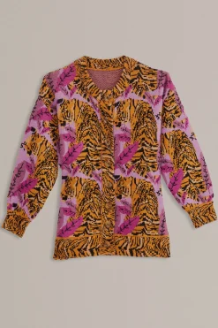 LAVENDER TIGER LEAVES KNIT CARDIGAN