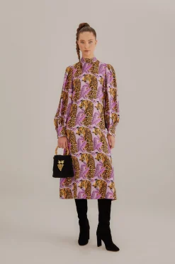  LAVENDER TIGER LEAVES MIDI DRESS