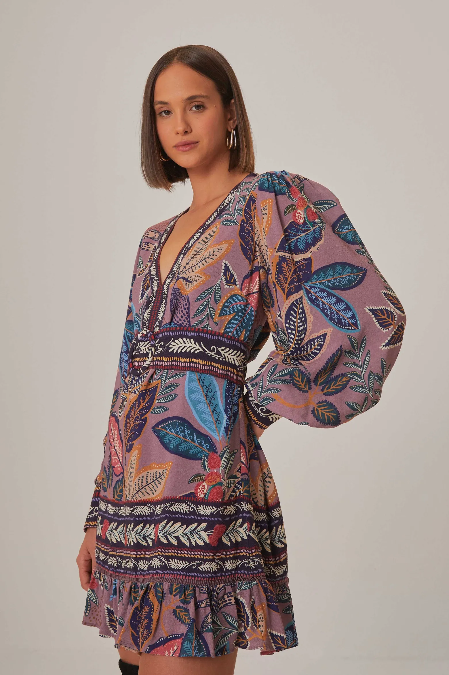 LAVENDER WILD NIGHT LONG SLEEVE MINI DRESS