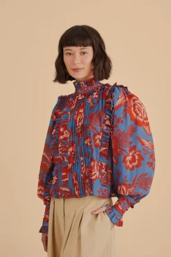 LIGHT BLUE LACE GARDEN RUFFLE BLOUSE