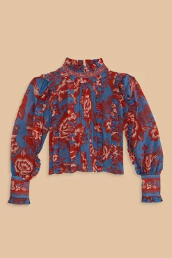  LIGHT BLUE LACE GARDEN RUFFLE BLOUSE