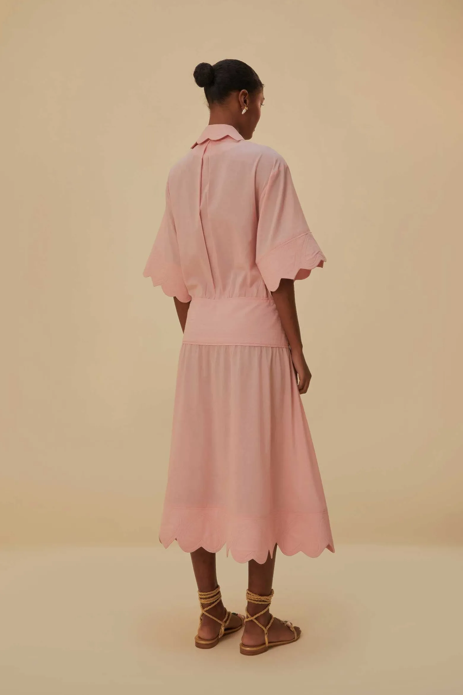 LIGHT PINK HEART DETAILED MIDI DRESS
