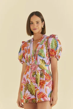 LILAC BEAKS & BANANAS V NECK ROMPER