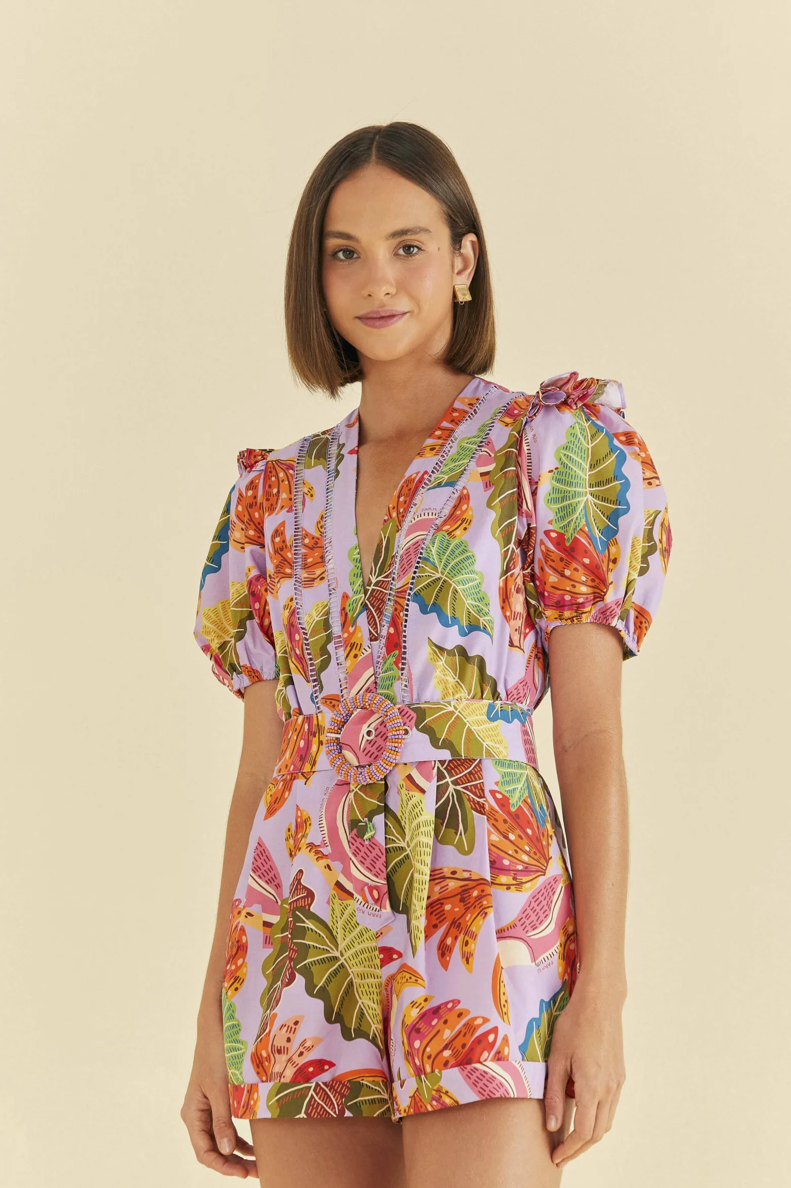 LILAC BEAKS & BANANAS V NECK ROMPER