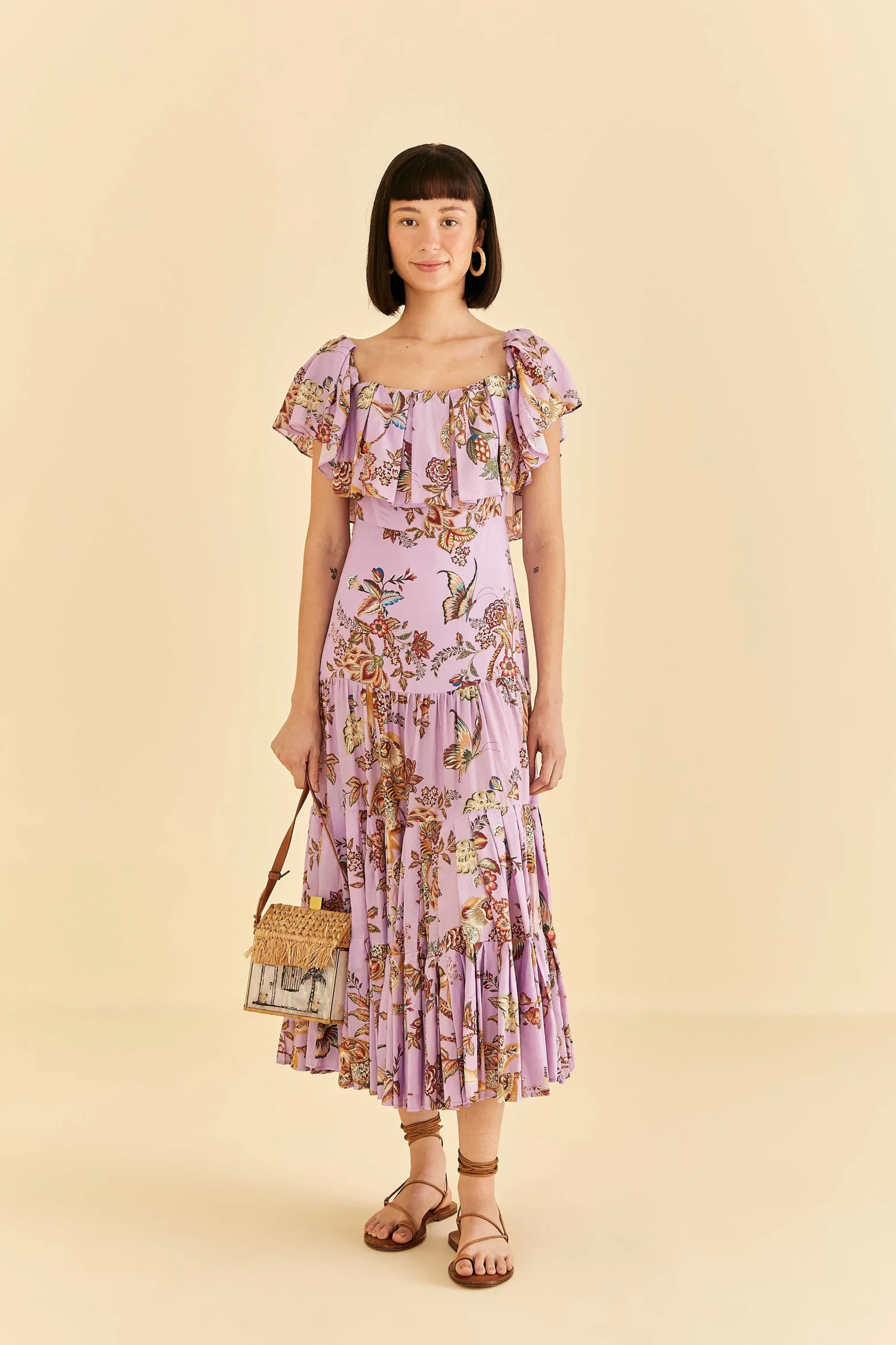 LILAC FLORAL MONKEY SHORT SLEEVE MAXI DRESS