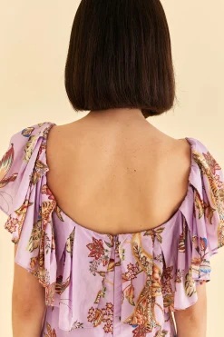 LILAC FLORAL MONKEY SHORT SLEEVE MAXI DRESS