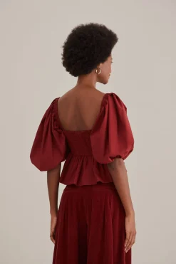  MARSALA HEART SHAPED PUFF SLEEVE BLOUSE