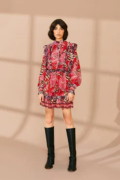  MIXED FLORAL RUFFLE MINI DRESS