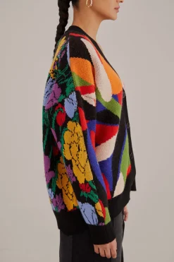  MIXED FLOWERS BANANAS KNIT CARDIGAN