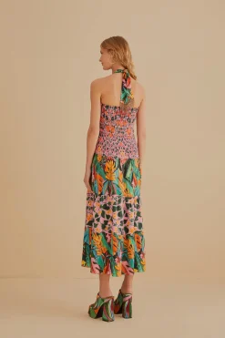  MIXED HEART IVY SCARF SLEEVELESS MIDI DRESS