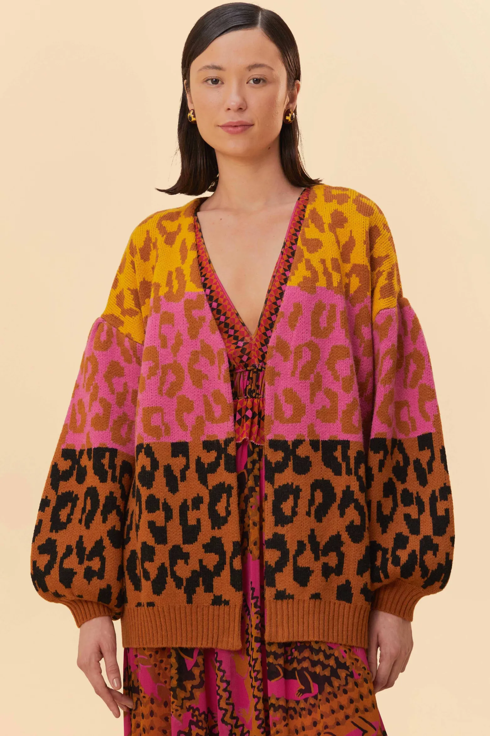 MIXED LEOPARDS KNIT CARDIGAN