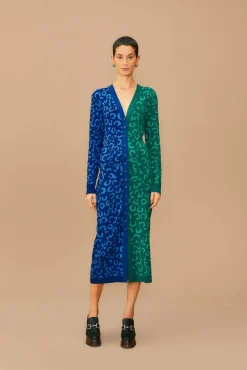 MIXED LEOPARDS KNIT MIDI CARDIGAN DRESS