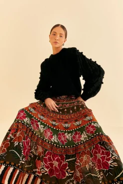  MULTICOLOR AINIKA FLORAL GARDEN TIERED MAXI SKIRT