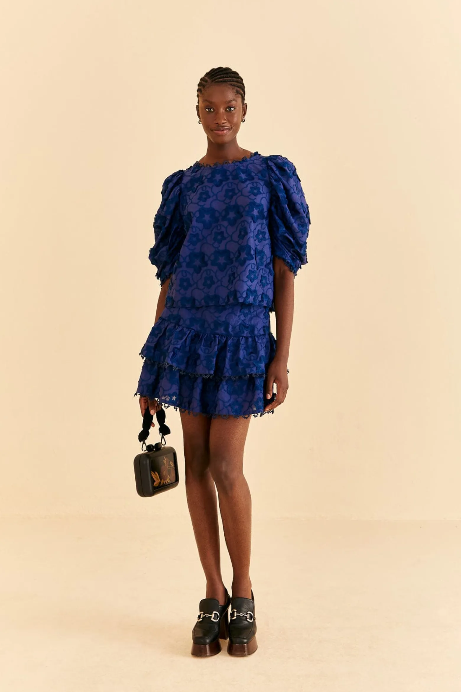NAVY BLUE 3D STAR TEXTURE MINI SKIRT