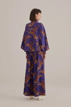 NAVY BLUE LEOPARDS TAILORED PANTS
