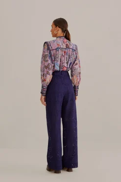  NAVY BLUE PINEAPPLE EYELET PANTS