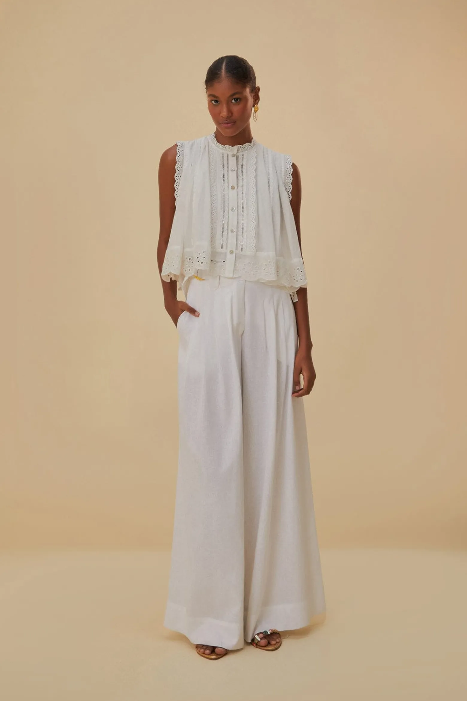 OFF-WHITE LINEN LOW WAIST PANTS