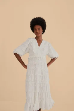  OFF-WHITE RUFFLE TASSELS MIDI DRESS
