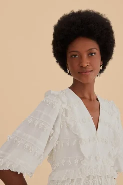  OFF-WHITE RUFFLE TASSELS MIDI DRESS
