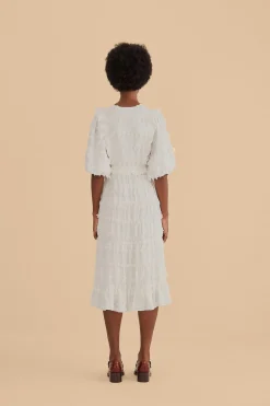 OFF-WHITE RUFFLE TASSELS MIDI DRESS
