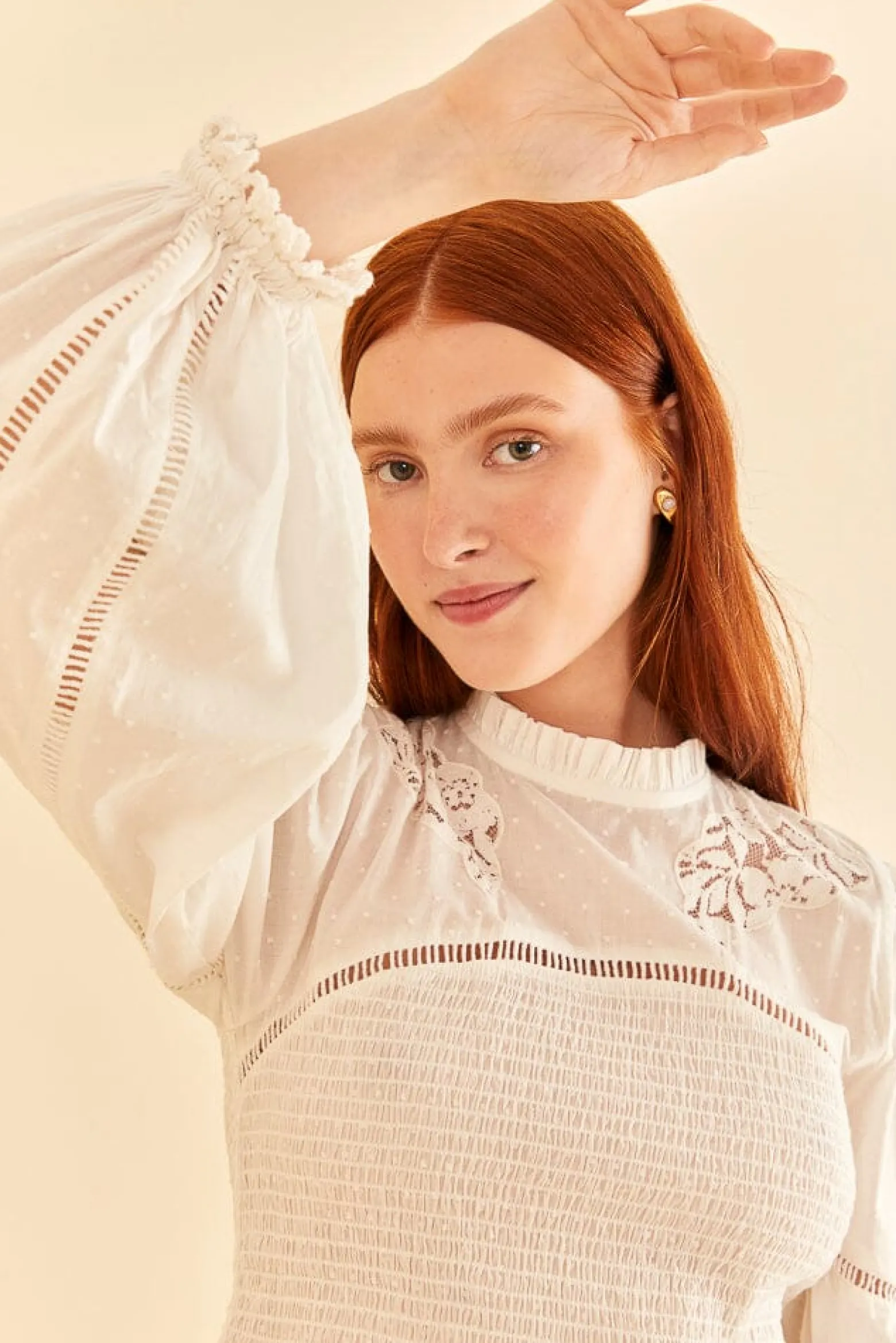OFF-WHITE SMOCKED BLOUSE