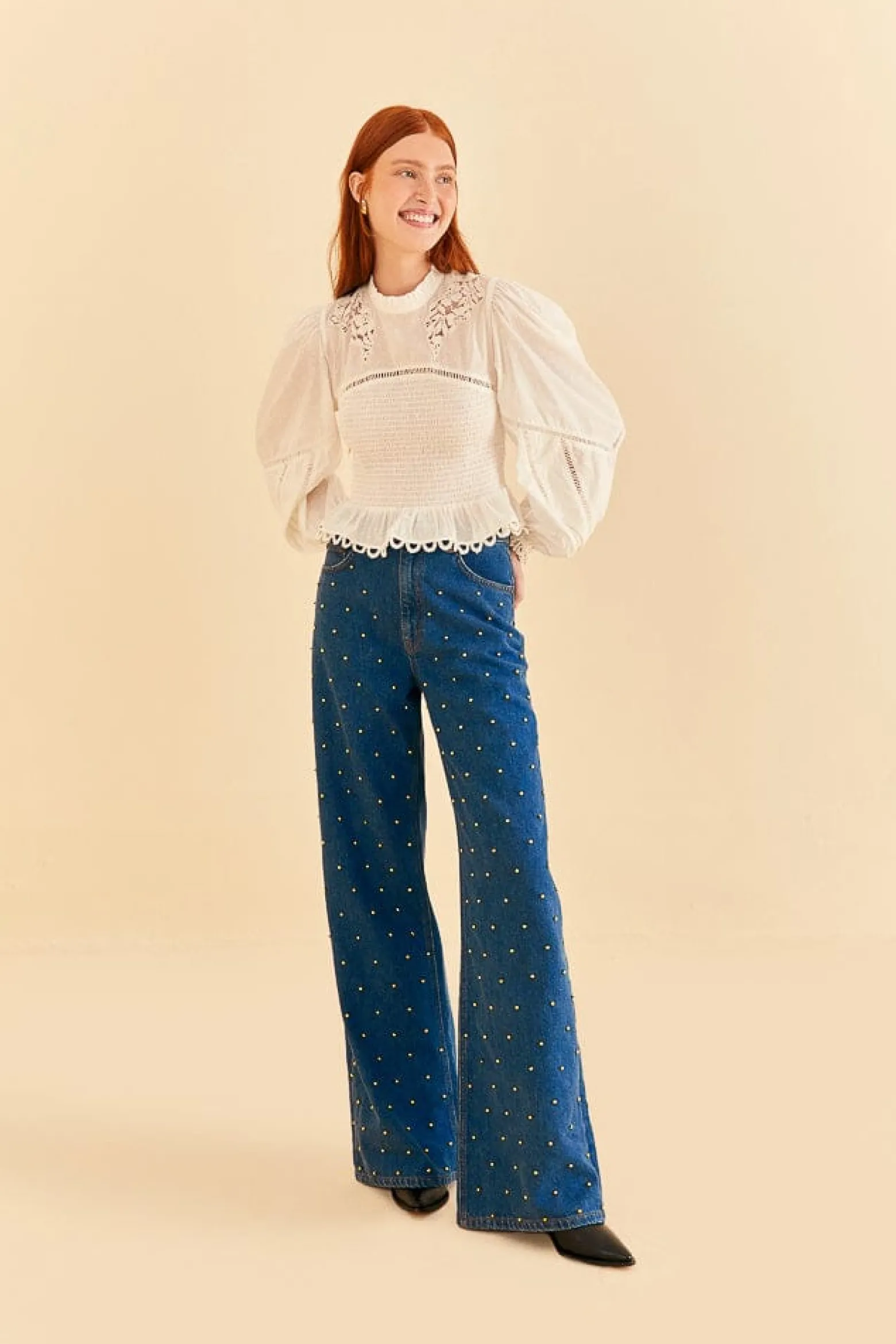 OFF-WHITE SMOCKED BLOUSE