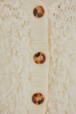 OFF-WHITE TEXTURED V NECK CARDIGAN