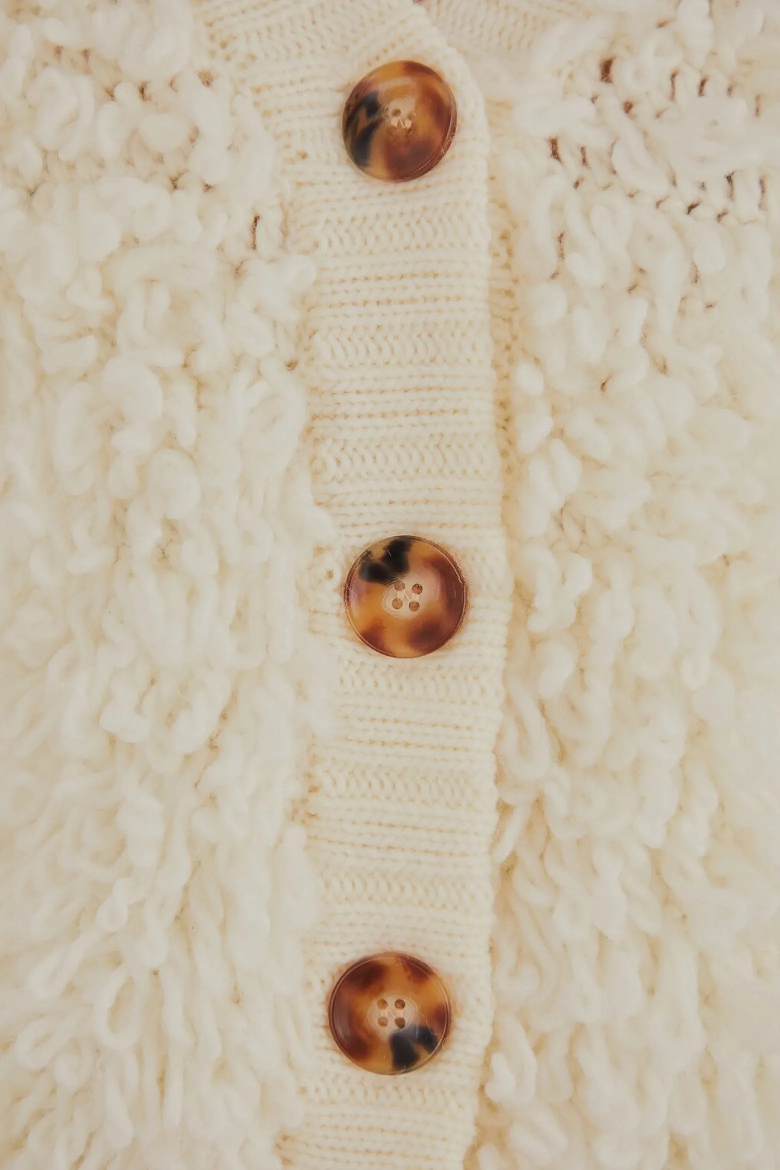 OFF-WHITE TEXTURED V NECK CARDIGAN
