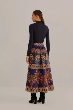  ORANGE AINIKA TAPESTRY MIDI SKIRT