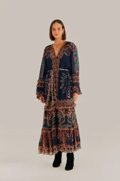 ORANGE AINIKA TAPESTRY SLIT MAXI DRESS