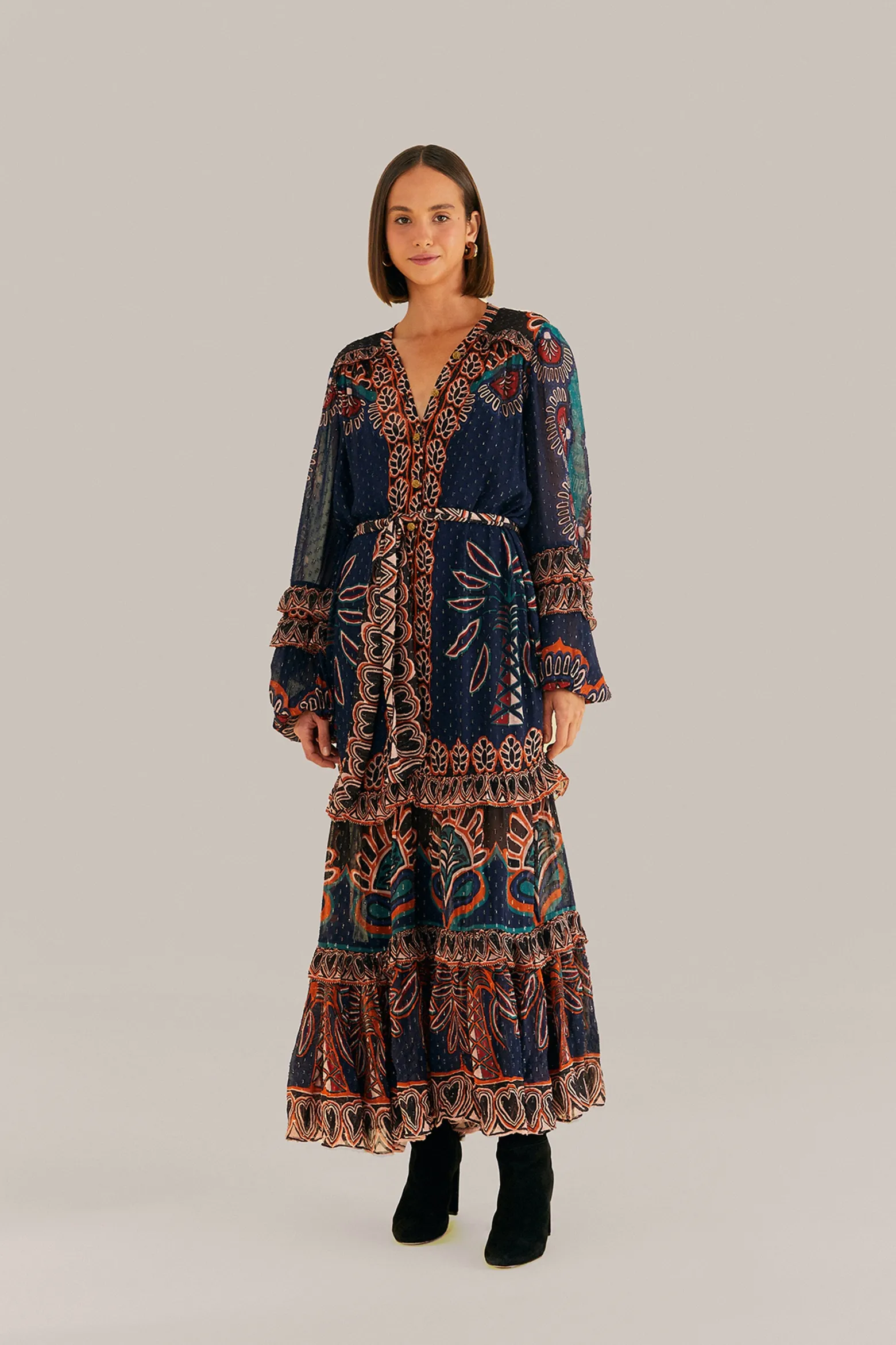 ORANGE AINIKA TAPESTRY SLIT MAXI DRESS