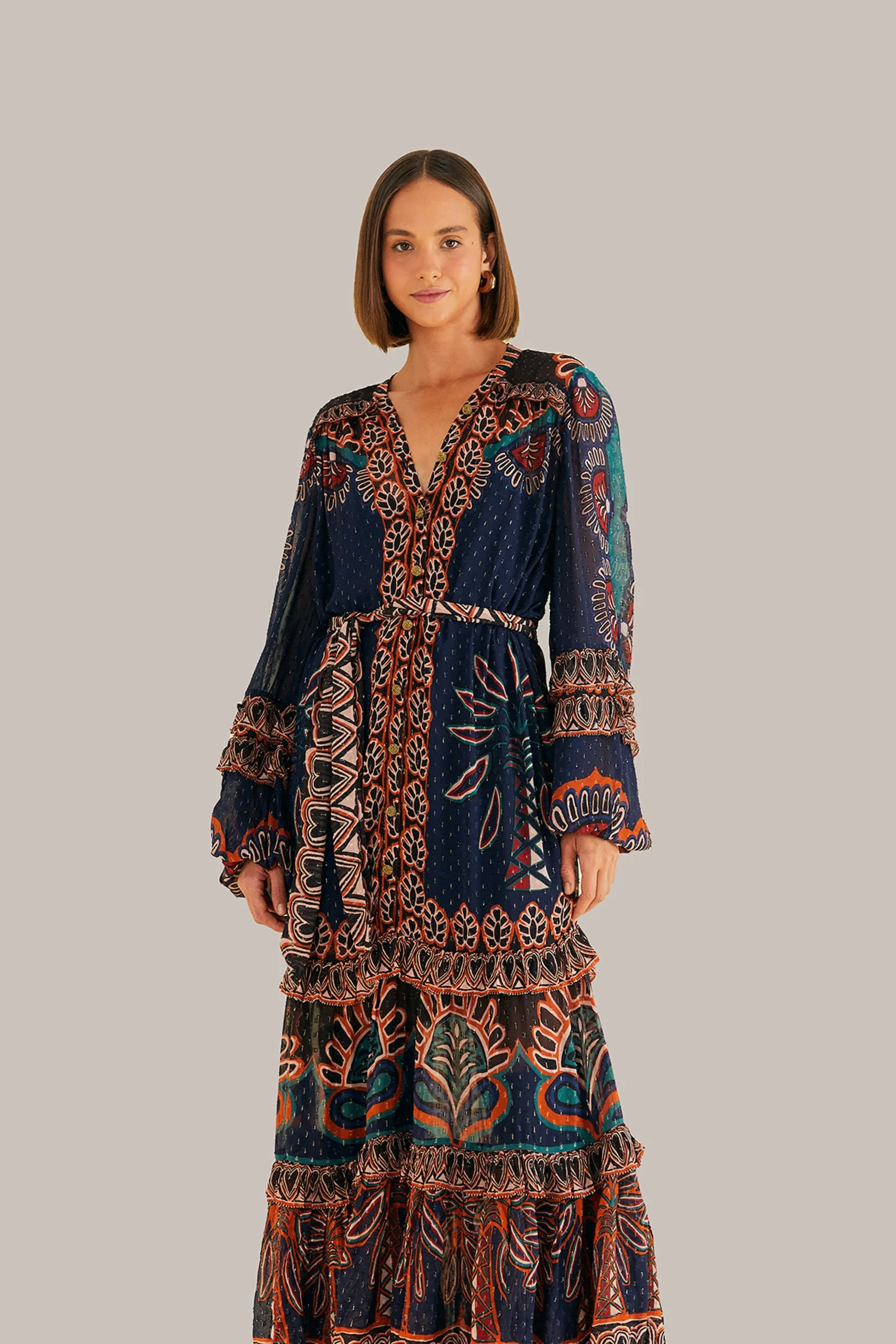 ORANGE AINIKA TAPESTRY SLIT MAXI DRESS