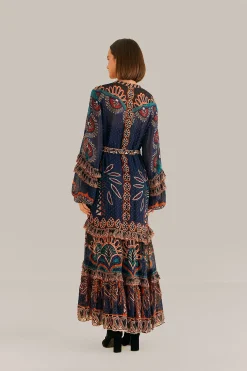 ORANGE AINIKA TAPESTRY SLIT MAXI DRESS