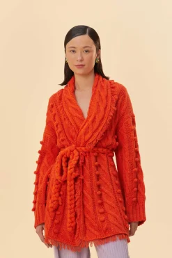 ORANGE BRAIDED KNIT CARDIGAN