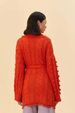 ORANGE BRAIDED KNIT CARDIGAN