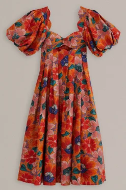 ORANGE MARIAS FLORAL CUT-OUT MIDI DRESS
