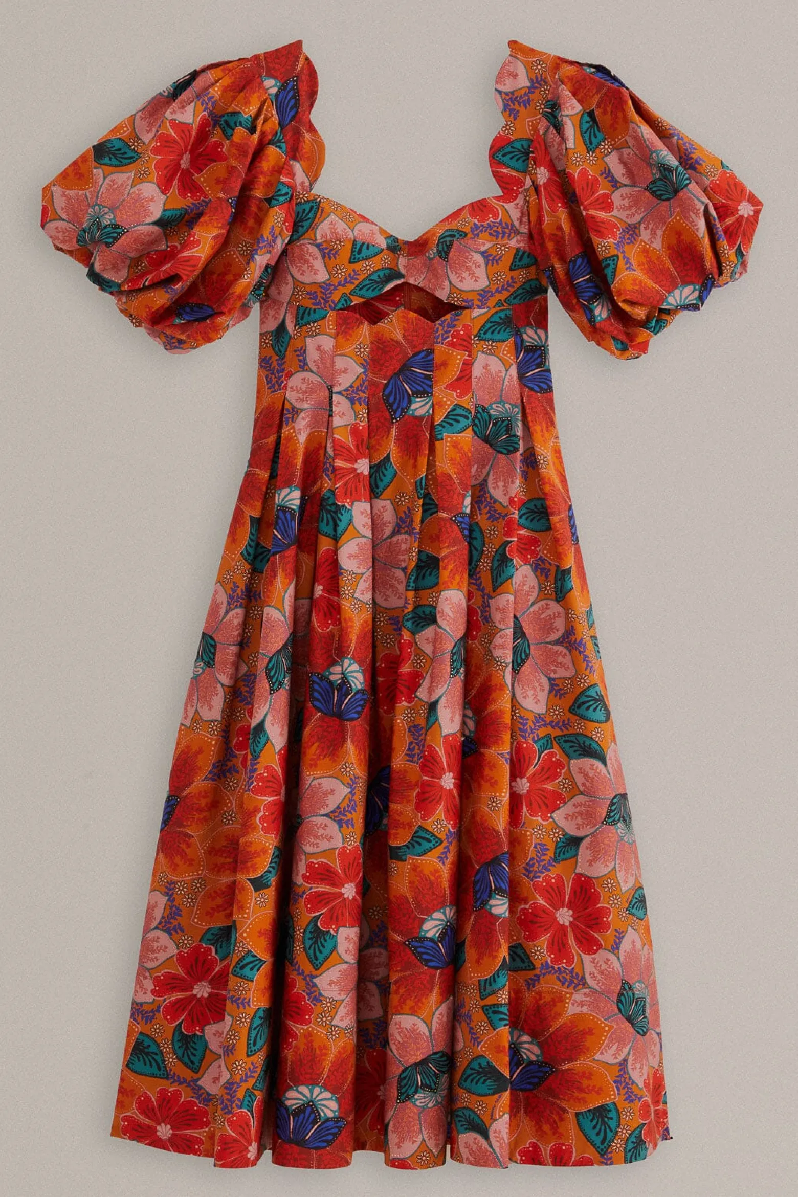 ORANGE MARIAS FLORAL CUT-OUT MIDI DRESS